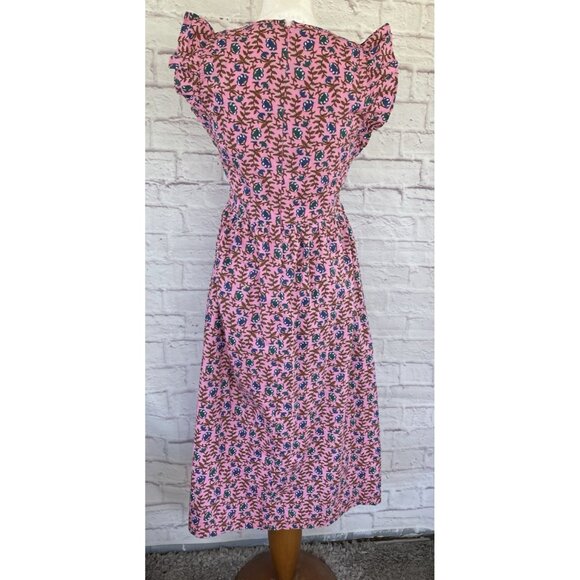 J.Crew Flutter Sleeve Floral Smoked Midi Sun Dress Size Small - Picture 6 of 13